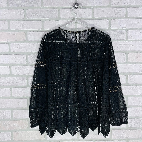 Anthropologie Maeve Auralis Black Lace Top with Grommets Size S - Picture 7 of 10